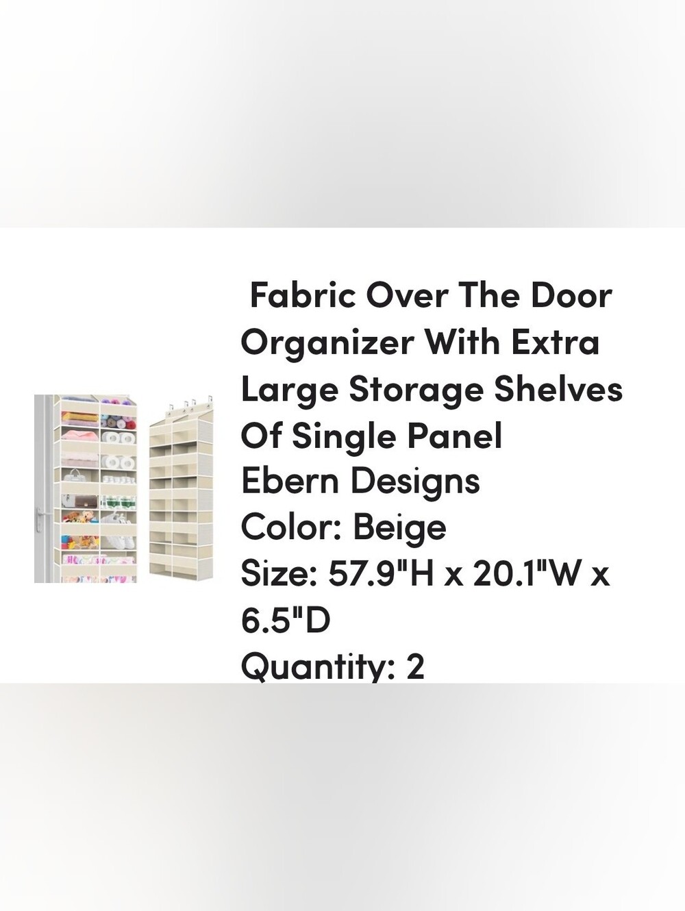 Ebern Designs Beige Fabric Over-the-Door Storage Organizer - Multiple Shelves